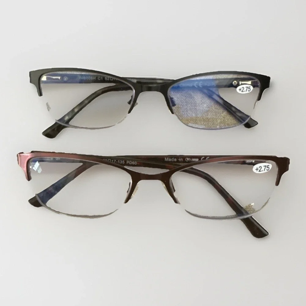 Half Rim Black & Burgandy +2.75 Reading Glasses 2 Pairs NEW